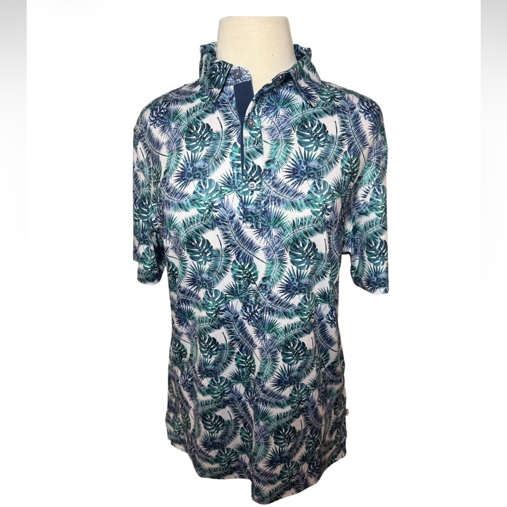 7 Diamonds Isidro Blue and Green Leaf Polo Shirt-NWT Men’s Size Small